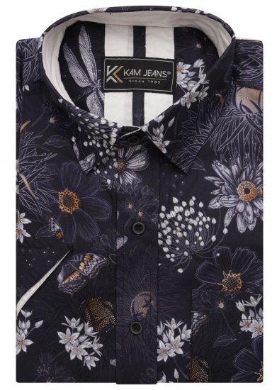 Kam Jeans 6045 Dragonfly Digital Print Short Sleeve Shirt Navy - Koszule - Koszule 2XL-10XL