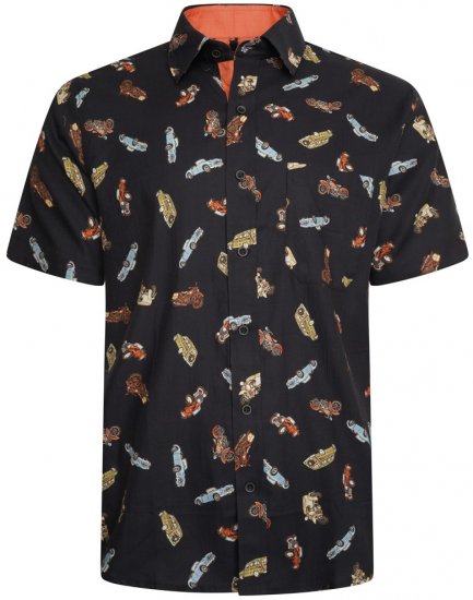 Kam Jeans 6046 Vintage Car Digital Print Shirt Black - Koszule - Koszule 2XL-10XL