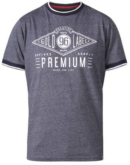 D555 Alister Premium Chest Printed Ringer T-Shirt Navy - Koszulki - T-shirty meskie Duże Rozmiary - 2XL-14XL