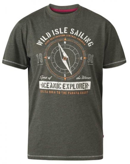 D555 Atticus Oceanic Explorer Crew Neck T-Shirt Khaki - Koszulki - T-shirty meskie Duże Rozmiary - 2XL-14XL