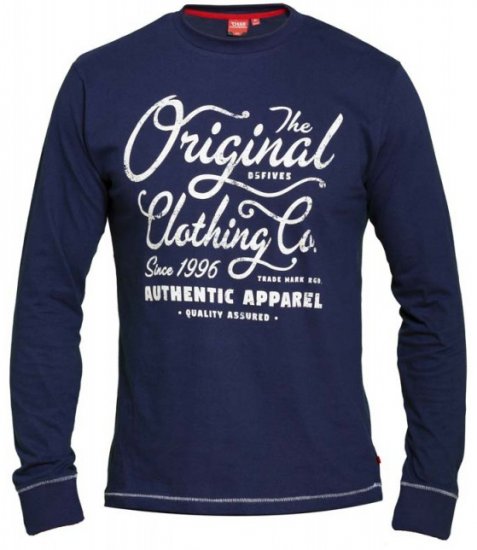 D555 Austin Long Sleeve T-shirt Navy - Koszulki - T-shirty meskie Duże Rozmiary - 2XL-14XL
