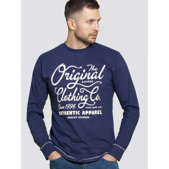 D555 Austin Long Sleeve T-shirt Navy - Koszulki - T-shirty meskie Duże Rozmiary - 2XL-14XL