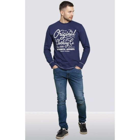 D555 Austin Long Sleeve T-shirt Navy - Koszulki - T-shirty meskie Duże Rozmiary - 2XL-14XL