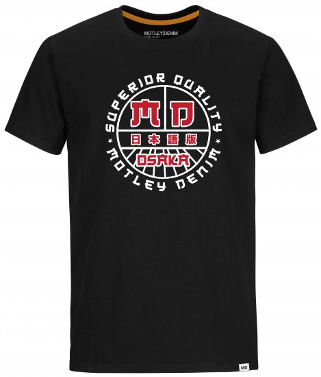 Motley Denim Bradford T-shirt Red on Black - Koszulki - T-shirty meskie Duże Rozmiary - 2XL-14XL