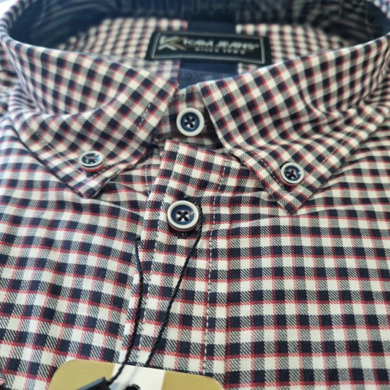 Kam Jeans 6302 Casual Gingham Check Shirt Navy - Koszule - Koszule 2XL-10XL