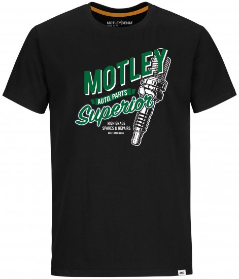 Motley Denim Derry T-shirt Green on Black - Koszulki - T-shirty meskie Duże Rozmiary - 2XL-14XL