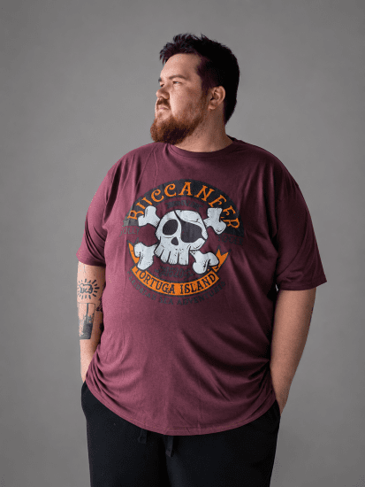 Kam Jeans 5753 Buccaneer Print T-Shirt BURGUNDY MARL - Koszulki - T-shirty meskie Duże Rozmiary - 2XL-14XL