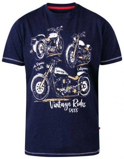 D555 Ellis Motorbike Trio Crew Neck T-Shirt Navy - Koszulki - T-shirty meskie Duże Rozmiary - 2XL-14XL