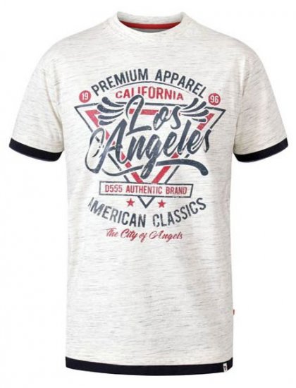 D555 Ellwood Los Angeles Crew Neck Printed T-Shirt Off White Reno - Koszulki - T-shirty meskie Duże Rozmiary - 2XL-14XL