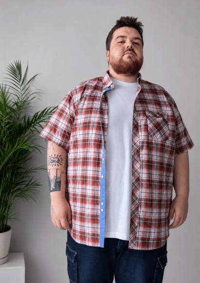 Kam Jeans 6368 Checked Short Sleeve Shirt Red - Koszule - Koszule 2XL-10XL