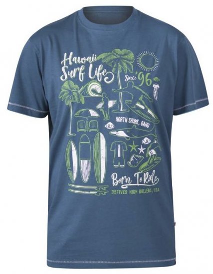 D555 Fernsby Hawaii Surf Crew Neck T-Shirt Teal - Koszulki - T-shirty meskie Duże Rozmiary - 2XL-14XL