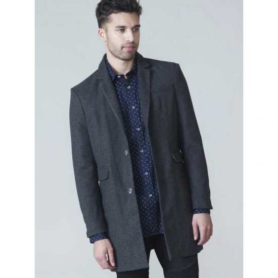 D555 Terry Checked Overcoat Charcoal - Kurtki Męskie Duże Rozmiary - Kurtki Duże rozmiary 2XL-8XL