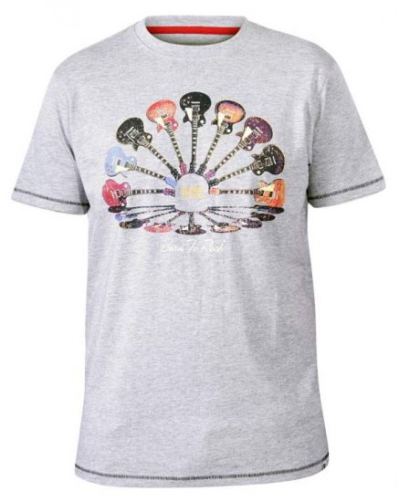 D555 Gillard Guitars Crew Neck Printed T-Shirt Grey - Koszulki - T-shirty meskie Duże Rozmiary - 2XL-14XL