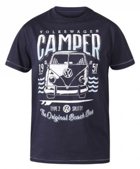 D555 Gorton Official Licensed VW Product Campervan Printed T-Shirt Navy - Koszulki - T-shirty meskie Duże Rozmiary - 2XL-14XL