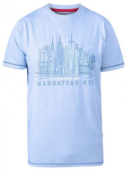 D555 Hemsworth Manhattan Sky Line Crew Neck Printed T-Shirt Blue - Koszulki - T-shirty meskie Duże Rozmiary - 2XL-14XL