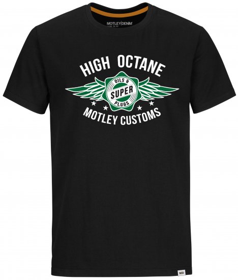 Motley Denim Hereford T-shirt Green on Black - Koszulki - T-shirty meskie Duże Rozmiary - 2XL-14XL