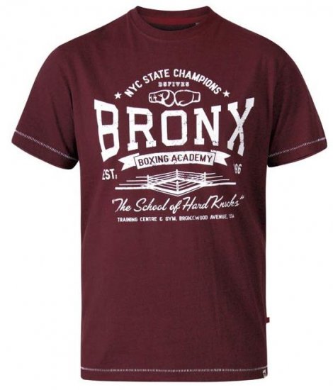 D555 Huddlestone Bronx Boxing Crew Neck Printed T-Shirt Red - Koszulki - T-shirty meskie Duże Rozmiary - 2XL-14XL