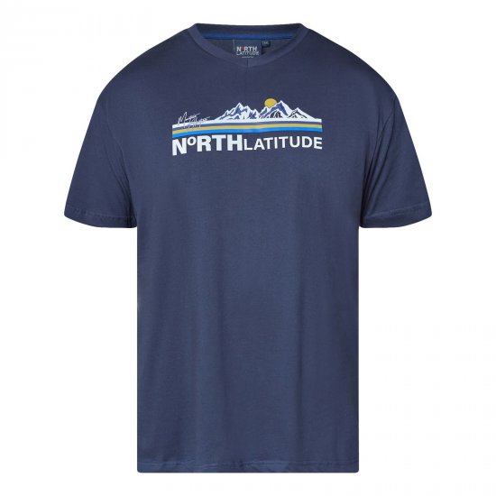 North Latitude Mountain T-Shirt V-Neck Granatowy - Koszulki - T-shirty meskie Duże Rozmiary - 2XL-14XL