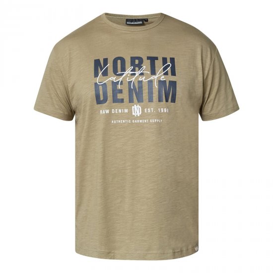 North Latitude T-Shirt Slub With Print Brązowy/Beżowy - Koszulki - T-shirty meskie Duże Rozmiary - 2XL-14XL