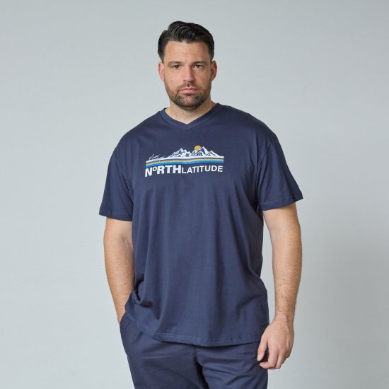 North Latitude Mountain T-Shirt V-Neck Granatowy - Koszulki - T-shirty meskie Duże Rozmiary - 2XL-14XL