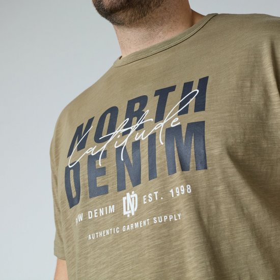 North Latitude T-Shirt Slub With Print Brązowy/Beżowy - Koszulki - T-shirty meskie Duże Rozmiary - 2XL-14XL