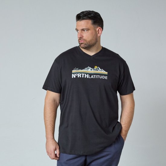 North Latitude Mountain T-Shirt V-Neck Czarny - Koszulki - T-shirty meskie Duże Rozmiary - 2XL-14XL
