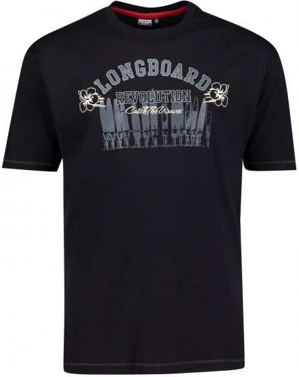 Adamo Longboard Regular Fit Printed T-shirt Black - Koszulki - T-shirty meskie Duże Rozmiary - 2XL-14XL