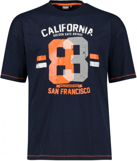 Adamo Golden Gate Comfort Fit Printed T-shirt Navy - Koszulki - T-shirty meskie Duże Rozmiary - 2XL-14XL