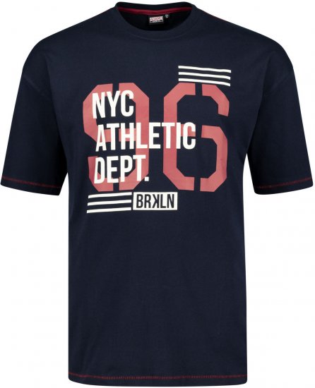 Adamo BRKLN Comfort Fit Printed T-shirt Navy - Koszulki - T-shirty meskie Duże Rozmiary - 2XL-14XL