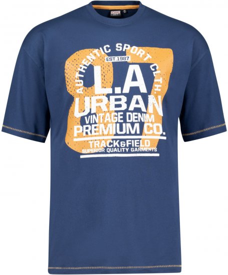 Adamo Urban Comfort Fit Printed T-shirt Denim Blue - Koszulki - T-shirty meskie Duże Rozmiary - 2XL-14XL