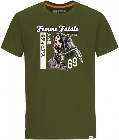 Motley Denim Hampton T-shirt Dark Khaki - Koszulki - T-shirty meskie Duże Rozmiary - 2XL-14XL