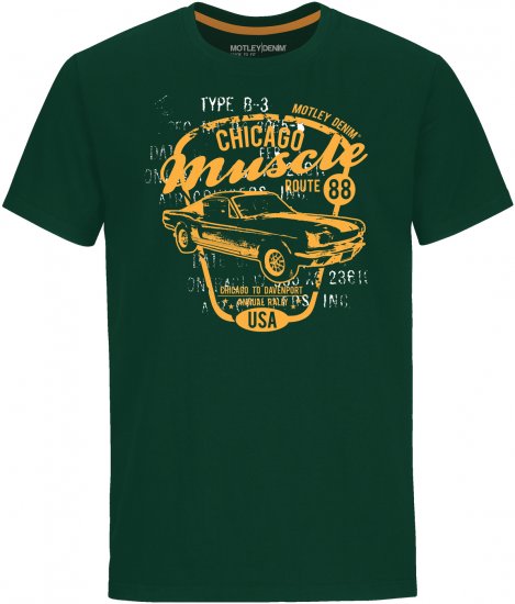 Motley Denim Newport T-shirt Racing Green - Koszulki - T-shirty meskie Duże Rozmiary - 2XL-14XL