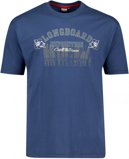 Adamo Longboard Regular Fit Printed T-shirt Denim Blue - Koszulki - T-shirty meskie Duże Rozmiary - 2XL-14XL