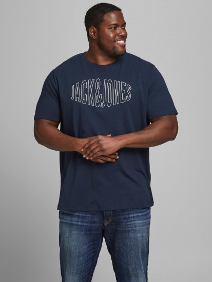Jack & Jones Preston Crew Neck T-Shirt Navy - Koszulki - T-shirty meskie Duże Rozmiary - 2XL-14XL