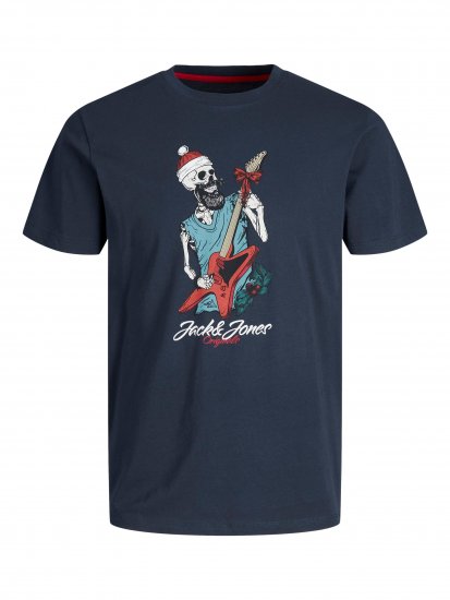 Jack & Jones JORFESTIVE Xmas Skull T-shirt Navy - Koszulki - T-shirty meskie Duże Rozmiary - 2XL-14XL