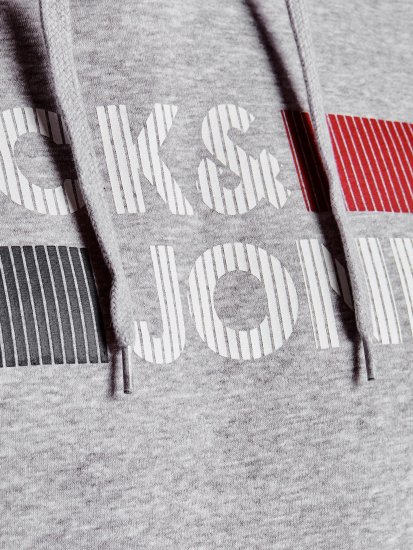 Jack & Jones CORP LOGO Hoodie Light Gray - Bluzy & bluzy z kapturem - Bluzy & Bluzy z kapturem 2XL-12XL