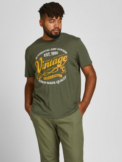 Jack & Jones JPRBLUBOOSTER TEE Khaki - Koszulki - T-shirty meskie Duże Rozmiary - 2XL-14XL