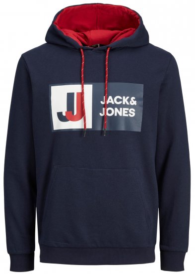 Jack & Jones JCOLOGAN Hoodie Navy - Bluzy & bluzy z kapturem - Bluzy & Bluzy z kapturem 2XL-12XL