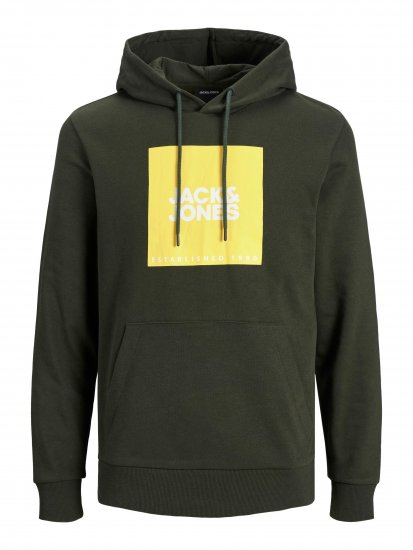 Jack & Jones JJLOCK SWEAT HOOD Dark Green - Bluzy & bluzy z kapturem - Bluzy & Bluzy z kapturem 2XL-12XL