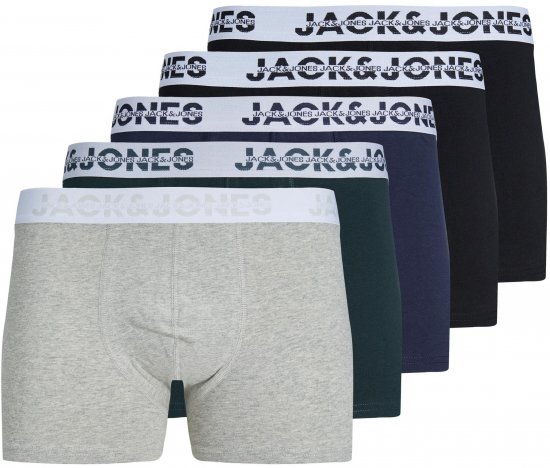 Jack & Jones JACDALLAS LOGO TRUNKS 5 PACK Light Grey Melange - Bielizna & stroje kąpielowe - Bielizna & Stroje kąpielowe 2XL-8XL