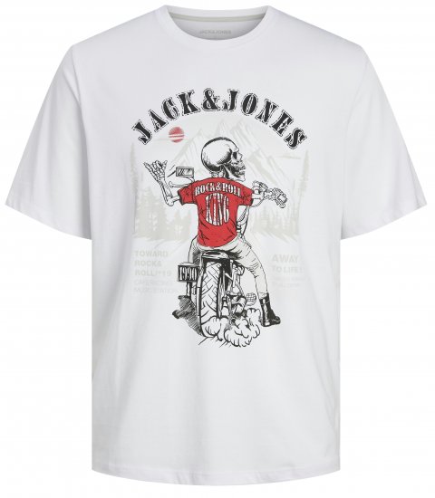 Jack & Jones JJSKULL ROCK T-Shirt White - Koszulki - T-shirty meskie Duże Rozmiary - 2XL-14XL