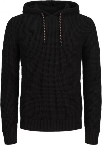 Jack & Jones LIAM Knitted Sweater Hoodie Black - Bluzy & bluzy z kapturem - Bluzy & Bluzy z kapturem 2XL-12XL