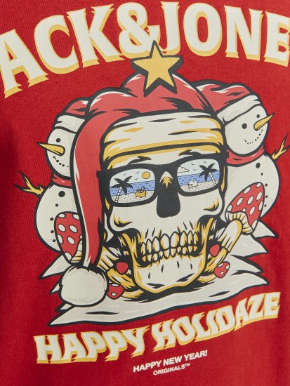 Jack & Jones XMAS Christmas Skull T-Shirt Red - Koszulki - T-shirty meskie Duże Rozmiary - 2XL-14XL