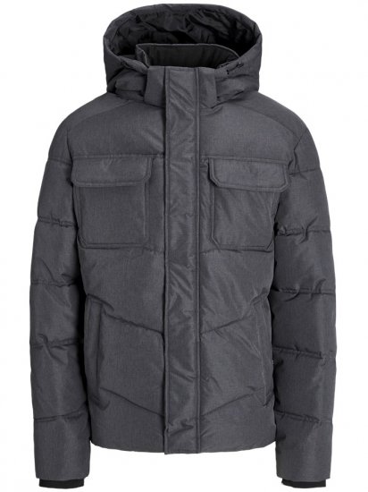 Jack & Jones Morgan Puffer Jacket Dark Grey Melange - Kurtki Męskie Duże Rozmiary - Kurtki Duże rozmiary 2XL-8XL