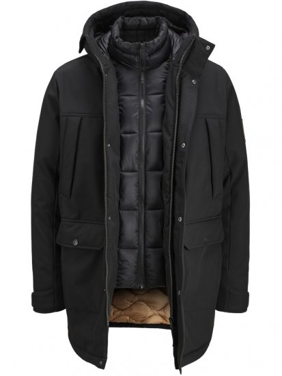 Jack & Jones Finn Softshell Parka Black - Kurtki Męskie Duże Rozmiary - Kurtki Duże rozmiary 2XL-8XL