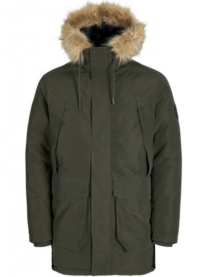 Jack & Jones Camp Faux Fur Parka Rosin - Kurtki Męskie Duże Rozmiary - Kurtki Duże rozmiary 2XL-8XL