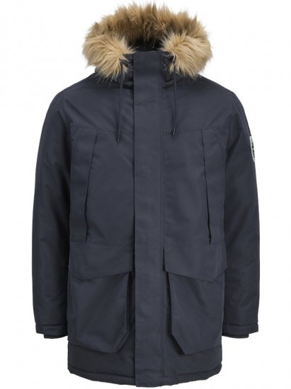 Jack & Jones Camp Faux Fur Parka Dark Navy - Kurtki Męskie Duże Rozmiary - Kurtki Duże rozmiary 2XL-8XL