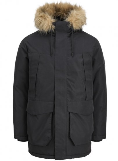 Jack & Jones Camp Faux Fur Parka Black - Kurtki Męskie Duże Rozmiary - Kurtki Duże rozmiary 2XL-8XL