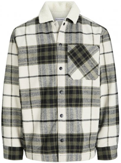 Jack & Jones Zac Teddy Long Sleeve Overshirt Jacket Dusty Olive - Kurtki Męskie Duże Rozmiary - Kurtki Duże rozmiary 2XL-8XL