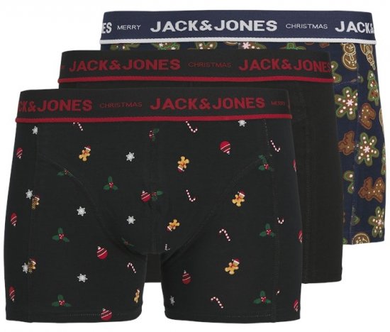 Jack & Jones Gingerbread Trunks 3-Pack Black - Bielizna & stroje kąpielowe - Bielizna & Stroje kąpielowe 2XL-8XL